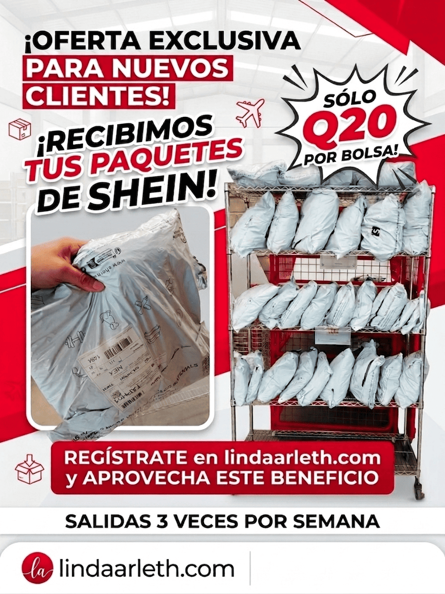 Oferta exclusiva Linda Arleth: recibimos tus paquetes de SHEIN. Solo Q20 por bolsa para nuevos clientes.